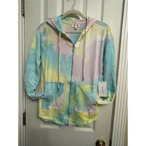 Rose Velvet Womens Pastel Tie Dye 2 Piece Set Zip Up Hoodie Biker Shorts Large